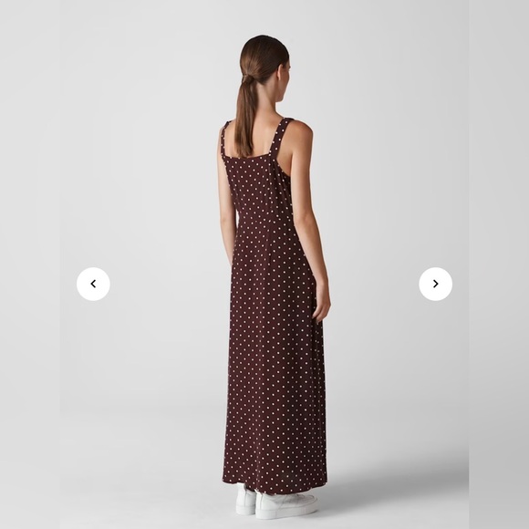 Whistles UK Burgundy Polka Dot Maxi Dress Luxe 90s Vibe - Picture 3 of 14